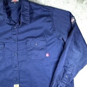 Bocomal Flame Resistant Button-Up Long Sleeve Shirt Men's 4XL Navy Blue
